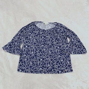 Michael Kors Size S Navy Blue and White Tassel Bell Sleeved Blouse